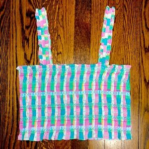 NWT RUCHED PLAID CROP TANK